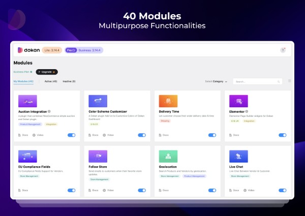 Các module mở rộng, tự động hóa và tích hợp của Dokan Business – Multi-Vendor Marketplace