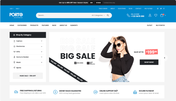 Các tính năng chính của Porto Responsive WordPress