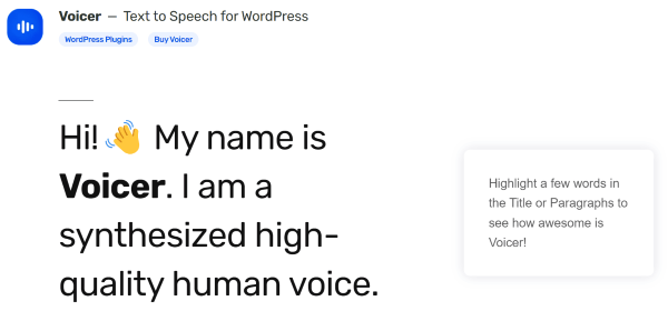Voicer là một AI plugin WordPress cho phép chuyển văn bản thành giọng nói 