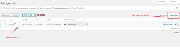 Chọn Create New để tiến hành Backup Chọn Create New để tiến hành Backup