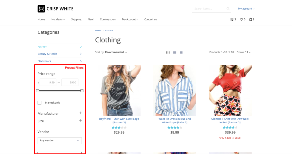 Bộ lọc động theo kho, trạng thái, rating, ưu đãi…