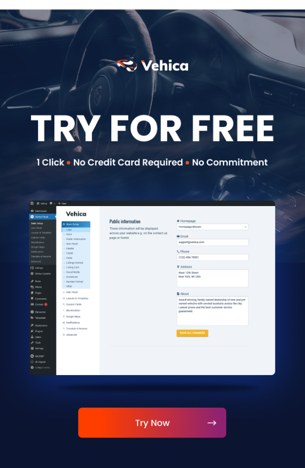 Dễ dàng cài đặt và sử dụng Vehica – Car Dealer & Automotive Directory Theme WordPress