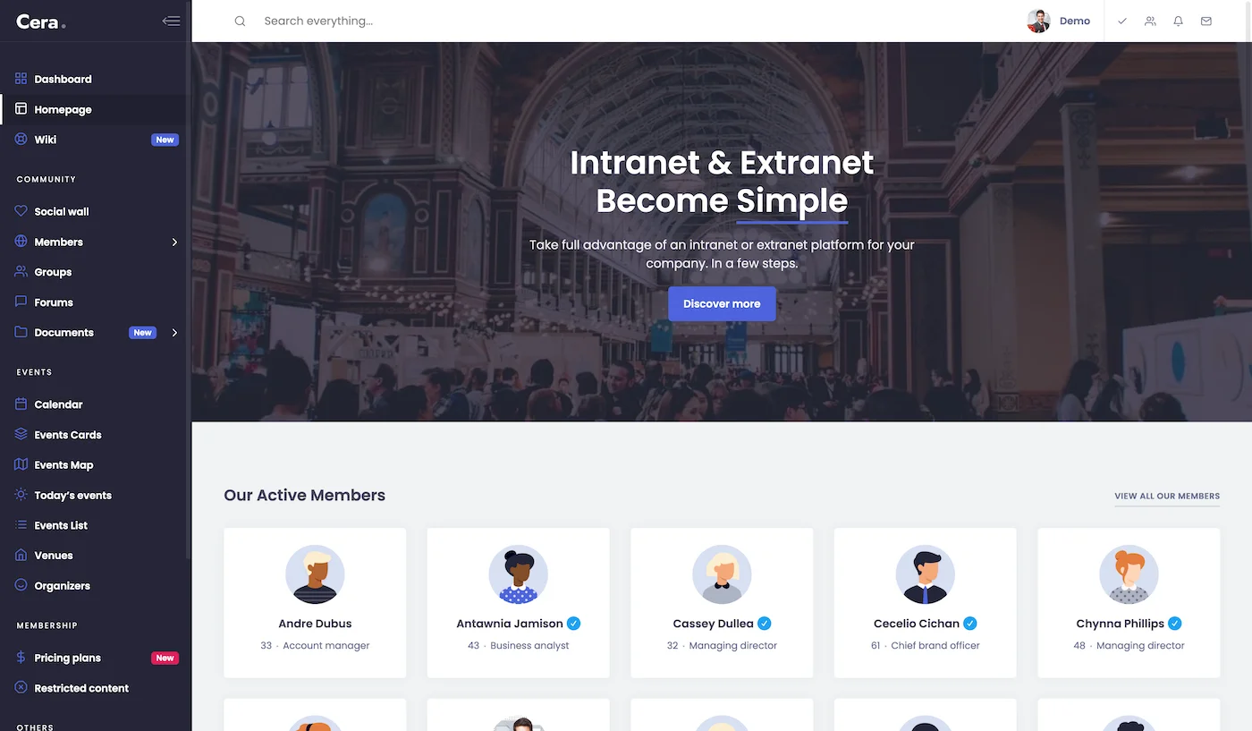 Tính năng chuyên biệt của Cera Intranet & Community Theme