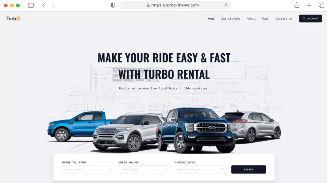 Giới thiệu về dịch vụ 'Turbo Car Rental' và nhu cầu sử dụng theme WordPress cao cấp