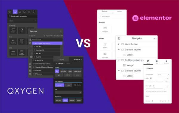 Điểm khác biệt giữa Oxygen Page Builder vs Elementor