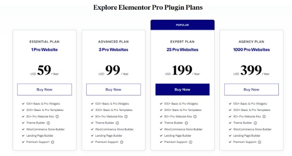 Chi phí cho phiên bản Elementor